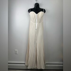 NWT Club L London Women Lorelai Cream Corset Plisse Wide Leg Jumpsuit Size 6 US